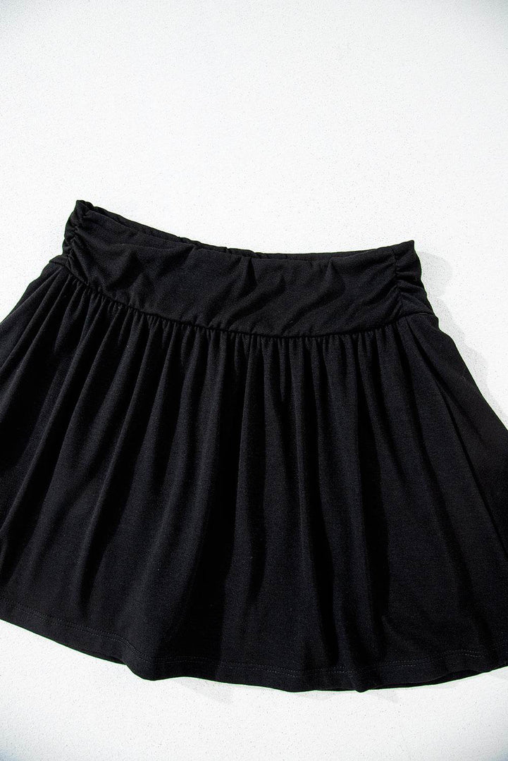 Black Wide Waistband Ruched Skort - Fashion Queen -  13