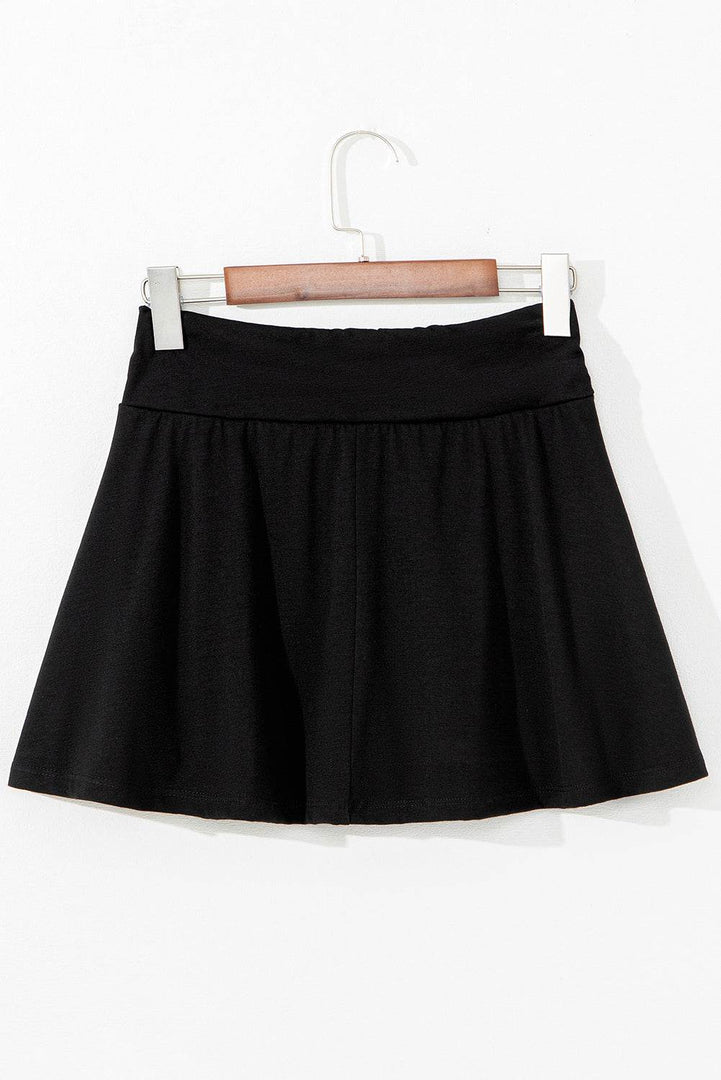 Black Wide Waistband Ruched Skort - Fashion Queen -  7