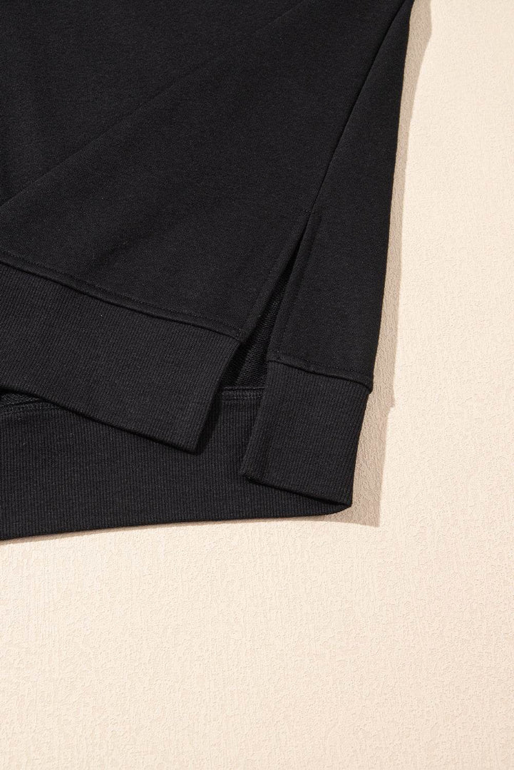 Black Zipper Stand Neck Top and Wide Leg Pants Set - Fashion Queen -  11