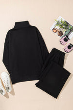 Load image into Gallery viewer, Black Zipper Stand Neck Top and Wide Leg Pants Set - Fashion Queen -  6
