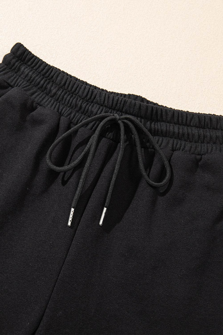 Black Zipper Stand Neck Top and Wide Leg Pants Set - Fashion Queen -  9