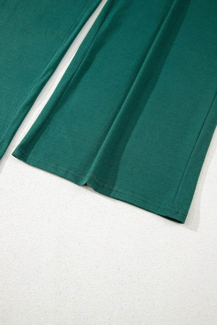 Blackish Green Deep V Pleated Crisscross Wide Leg Backless Jumpsuit - Fashion Queen -  13