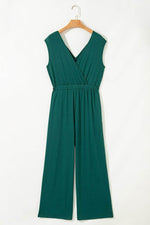 Load image into Gallery viewer, Blackish Green Deep V Pleated Crisscross Wide Leg Backless Jumpsuit - Fashion Queen -  5
