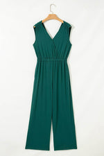 Load image into Gallery viewer, Blackish Green Deep V Pleated Crisscross Wide Leg Backless Jumpsuit - Fashion Queen -  6

