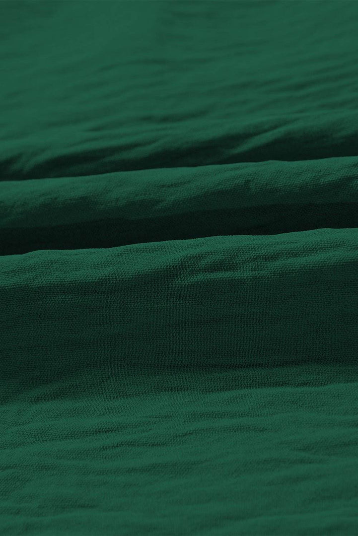 Blackish Green Flounce Sleeve Pleated Textured Blouse - Fashion Queen -  12