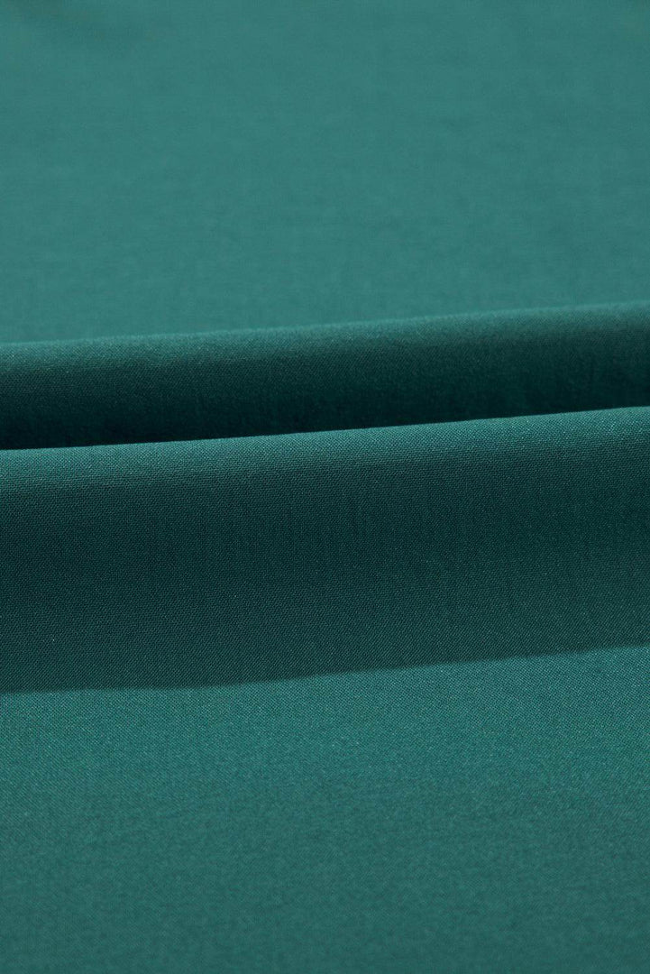 Blackish Green Solid Color V Neck Wrap Pleated Short Sleeve Maxi Dress - Fashion Queen -  10