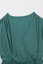 Load image into Gallery viewer, Blackish Green Solid Color V Neck Wrap Pleated Short Sleeve Maxi Dress - Fashion Queen -  7
