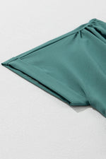 Load image into Gallery viewer, Blackish Green Solid Color V Neck Wrap Pleated Short Sleeve Maxi Dress - Fashion Queen -  9
