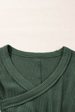 Load image into Gallery viewer, Blackish Green Waffle Knit Slim Fit Wrap V Neck Bodysuit - Fashion Queen -  10
