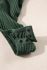 Load image into Gallery viewer, Blackish Green Waffle Knit Slim Fit Wrap V Neck Bodysuit - Fashion Queen -  7
