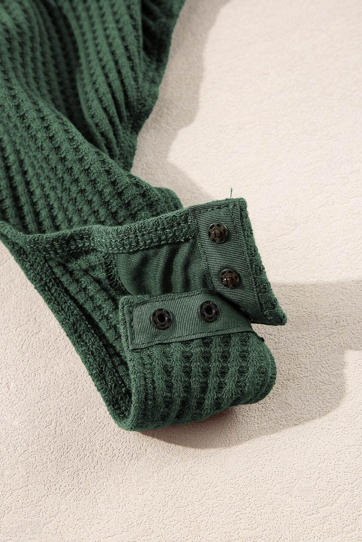 Blackish Green Waffle Knit Slim Fit Wrap V Neck Bodysuit - Fashion Queen -  7