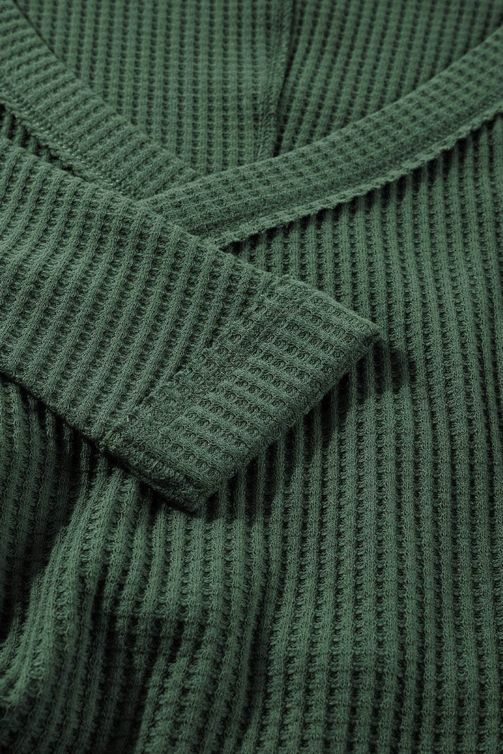 Blackish Green Waffle Knit Slim Fit Wrap V Neck Bodysuit - Fashion Queen -  9