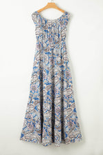 Load image into Gallery viewer, Blue Boho Paisley Print Off Shoulder Maxi Dress - Fashion Queen -  13
