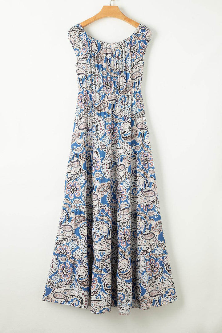 Blue Boho Paisley Print Off Shoulder Maxi Dress - Fashion Queen -  13