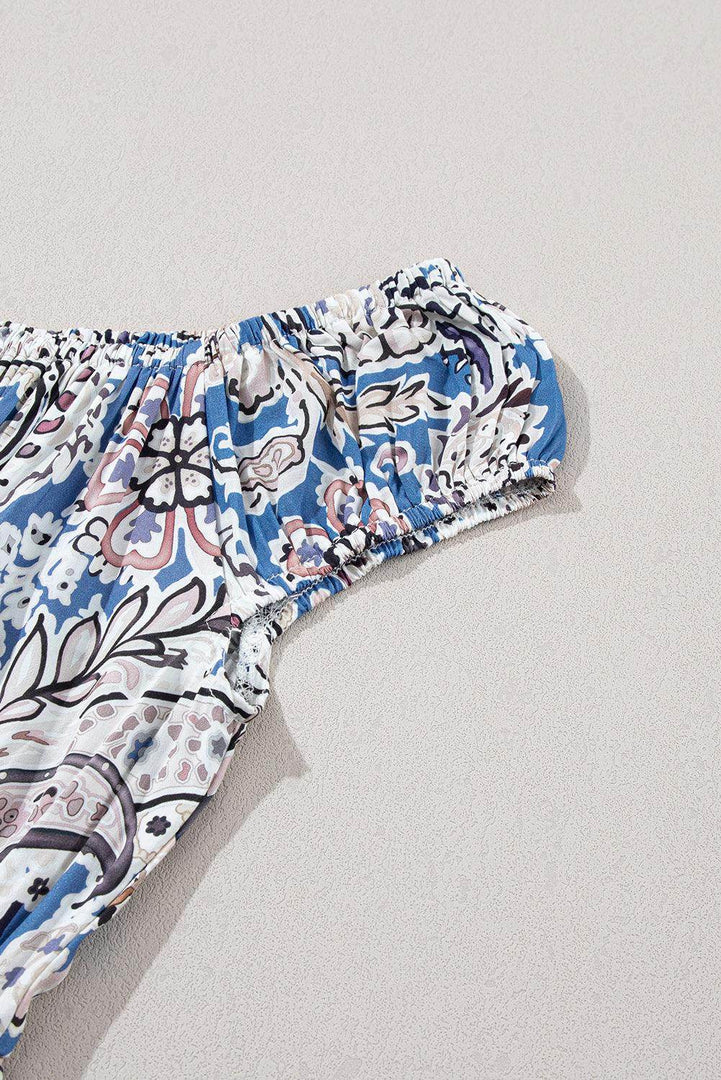 Blue Boho Paisley Print Off Shoulder Maxi Dress - Fashion Queen -  14