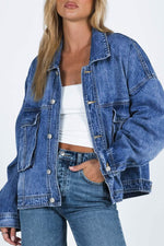 Load image into Gallery viewer, Blue Chest Pockets Drop Shoulder Loose Denim Jacket - Fashion Queen -  1
