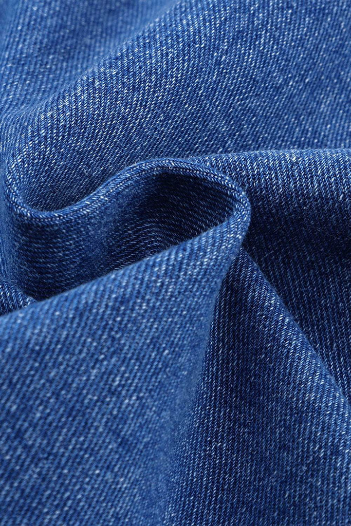 Blue Chest Pockets Drop Shoulder Loose Denim Jacket - Fashion Queen -  11