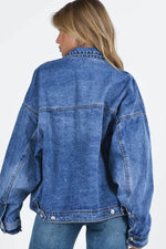 Load image into Gallery viewer, Blue Chest Pockets Drop Shoulder Loose Denim Jacket - Fashion Queen -  2
