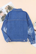 Load image into Gallery viewer, Blue Chest Pockets Drop Shoulder Loose Denim Jacket - Fashion Queen -  6
