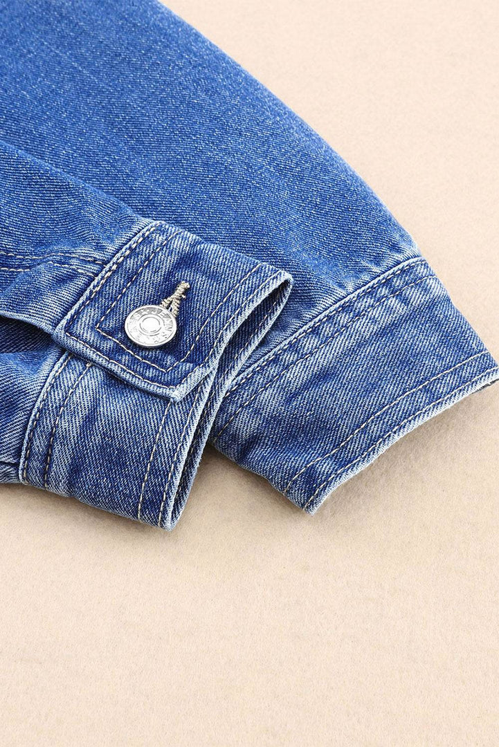Blue Chest Pockets Drop Shoulder Loose Denim Jacket - Fashion Queen -  7