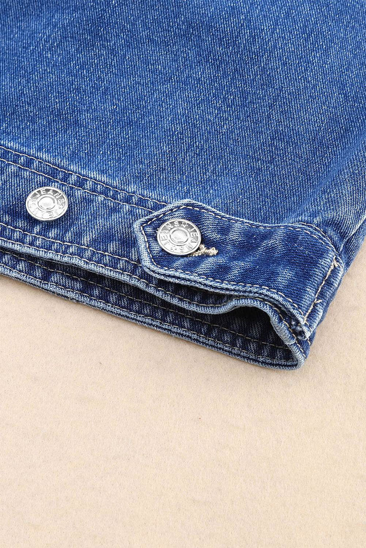 Blue Chest Pockets Drop Shoulder Loose Denim Jacket - Fashion Queen -  9