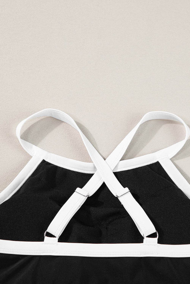 Blue Contrast Trim Crisscross Back High Waisted Bikini - Fashion Queen -  24