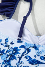 Load image into Gallery viewer, Blue Cutout Ruffled Spaghetti Strap One-Piece Swimwear - Fashion Queen -  15

