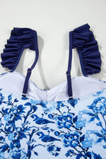 Load image into Gallery viewer, Blue Cutout Ruffled Spaghetti Strap One-Piece Swimwear - Fashion Queen -  16
