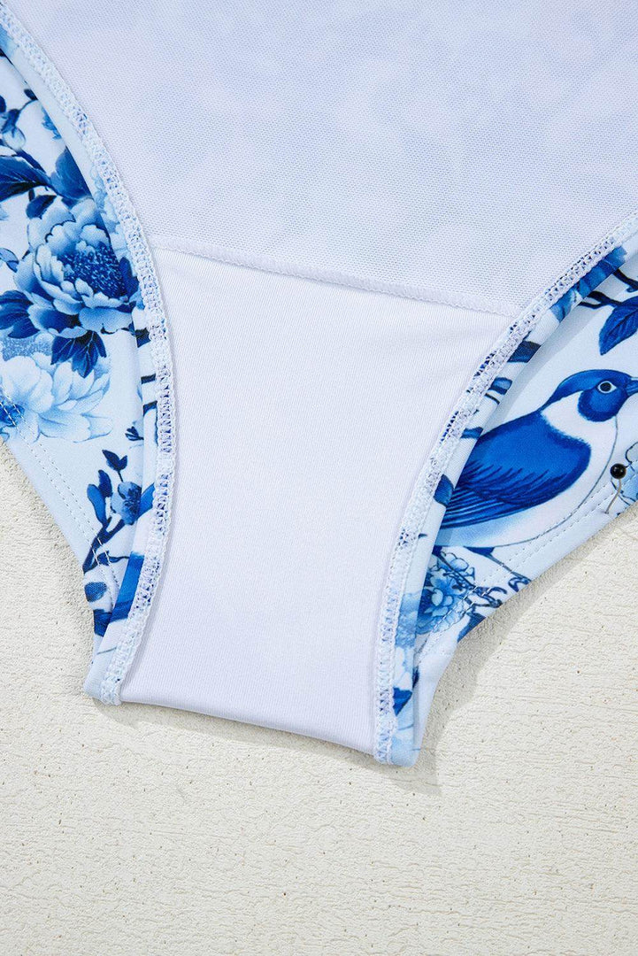 Blue Cutout Ruffled Spaghetti Strap One-Piece Swimwear - Fashion Queen -  19