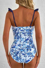 Load image into Gallery viewer, Blue Cutout Ruffled Spaghetti Strap One-Piece Swimwear - Fashion Queen -  2

