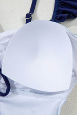 Load image into Gallery viewer, Blue Cutout Ruffled Spaghetti Strap One-Piece Swimwear - Fashion Queen -  20
