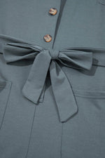 Load image into Gallery viewer, Blue Dolman Button Belted V Neck Wide Leg Pocketed Jumpsuit - Fashion Queen -  9
