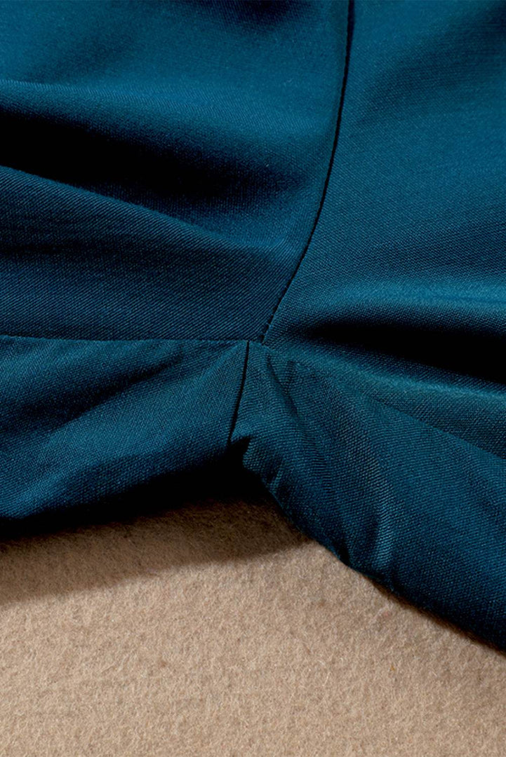Blue Drawstring Elastic Waist Casual Wide Leg Pants - Fashion Queen -  10