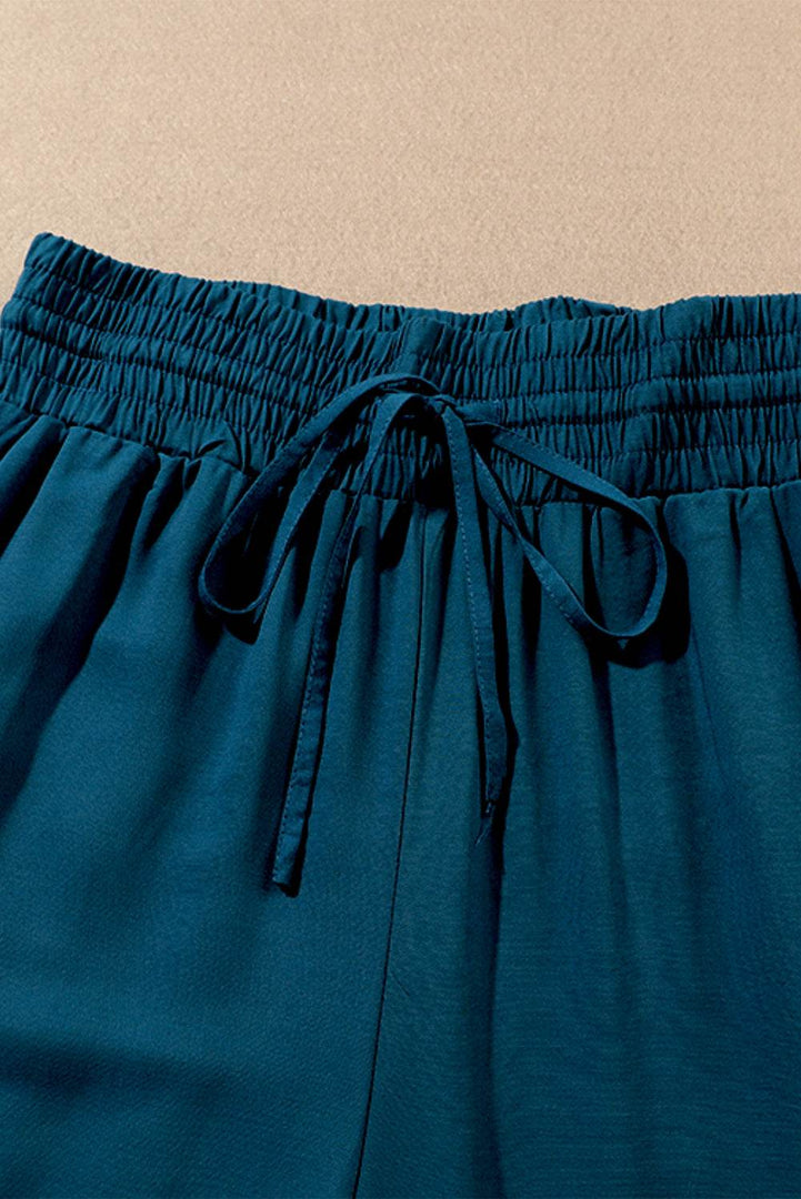 Blue Drawstring Elastic Waist Casual Wide Leg Pants - Fashion Queen -  7