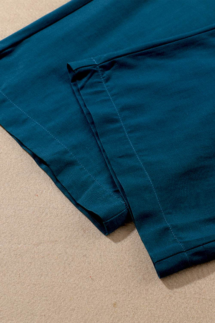 Blue Drawstring Elastic Waist Casual Wide Leg Pants - Fashion Queen -  9