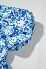Load image into Gallery viewer, Blue Floral Puff Sleeve Babydoll Mini Dress - Fashion Queen -  16
