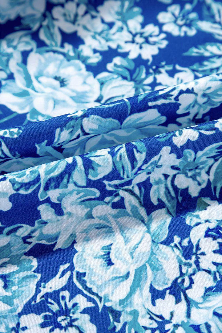 Blue Floral Puff Sleeve Babydoll Mini Dress - Fashion Queen -  18