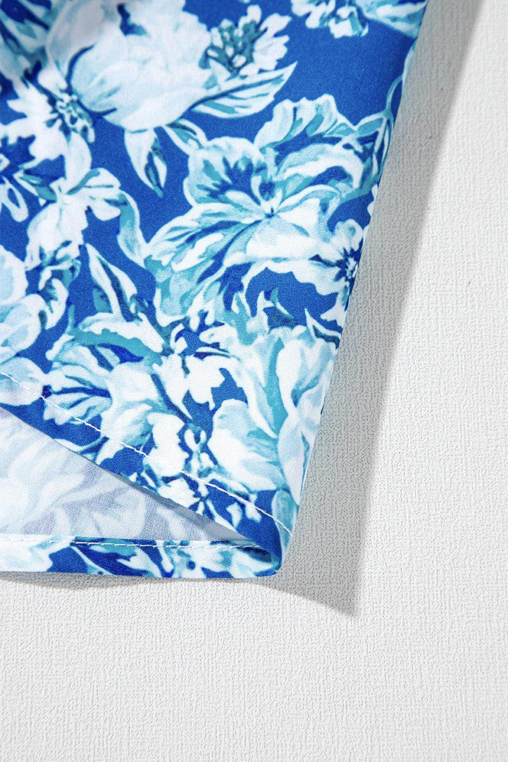 Blue Floral Puff Sleeve Babydoll Mini Dress - Fashion Queen -  19