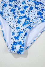 Load image into Gallery viewer, Blue Floral Ruffled Strap Lace-up Hollow Out One Piece Swimsuit - Fashion Queen -  21
