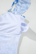 Load image into Gallery viewer, Blue Floral Ruffled Strap Lace-up Hollow Out One Piece Swimsuit - Fashion Queen -  22

