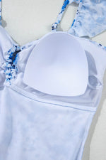 Load image into Gallery viewer, Blue Floral Ruffled Strap Lace-up Hollow Out One Piece Swimsuit - Fashion Queen -  23
