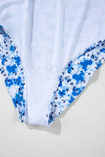 Load image into Gallery viewer, Blue Floral Ruffled Strap Lace-up Hollow Out One Piece Swimsuit - Fashion Queen -  24
