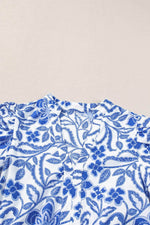 Load image into Gallery viewer, Blue Flower Print Puff Sleeve Tiered Dress - Fashion Queen -  5
