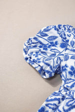 Load image into Gallery viewer, Blue Flower Print Puff Sleeve Tiered Dress - Fashion Queen -  6
