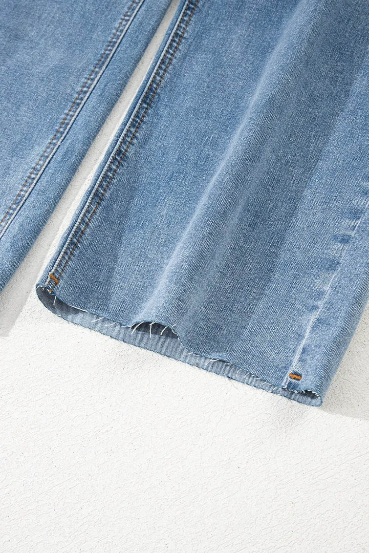 Blue Mid Rise Asymmetrical Waist Wide Leg Jeans - Fashion Queen -  12