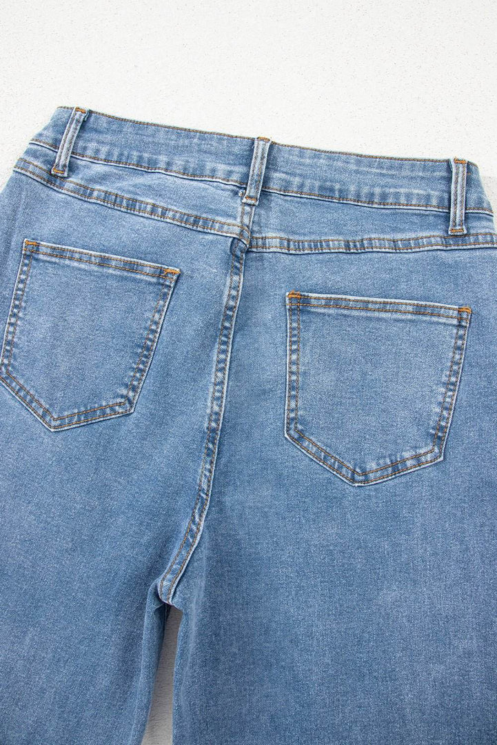 Blue Mid Rise Asymmetrical Waist Wide Leg Jeans - Fashion Queen -  13