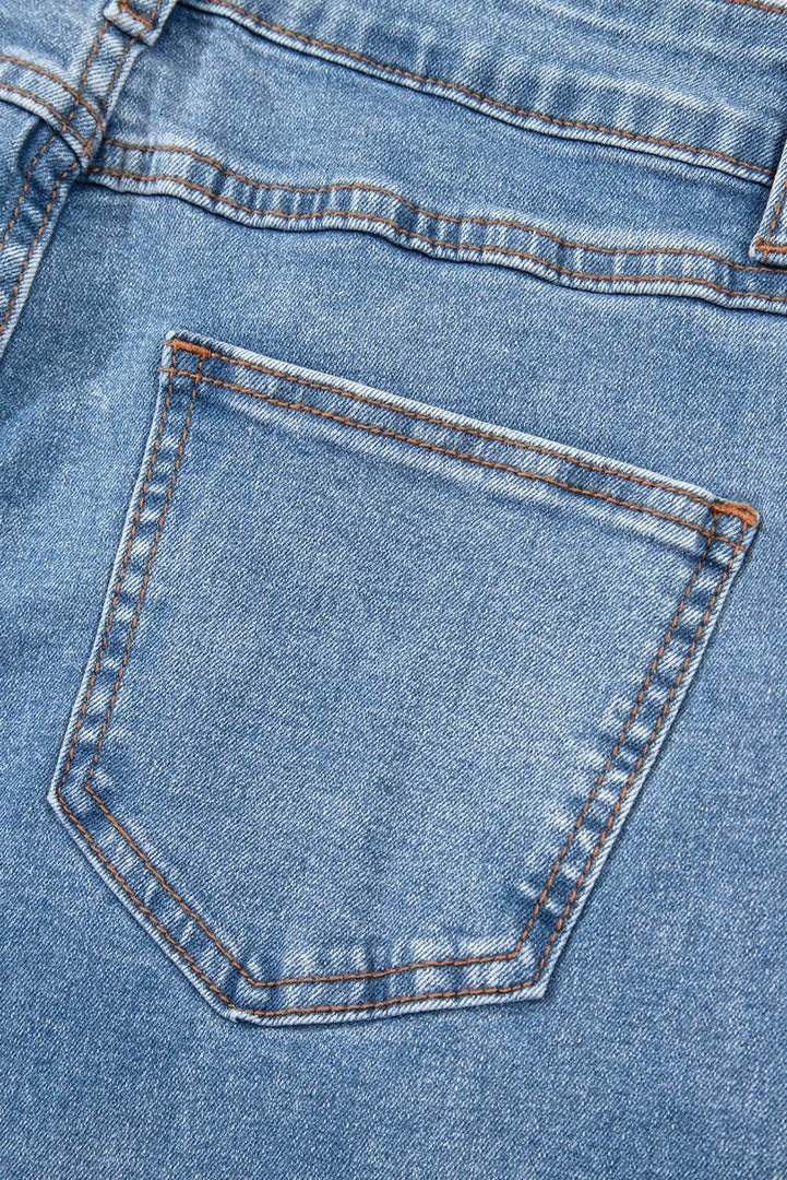 Blue Mid Rise Asymmetrical Waist Wide Leg Jeans - Fashion Queen -  15