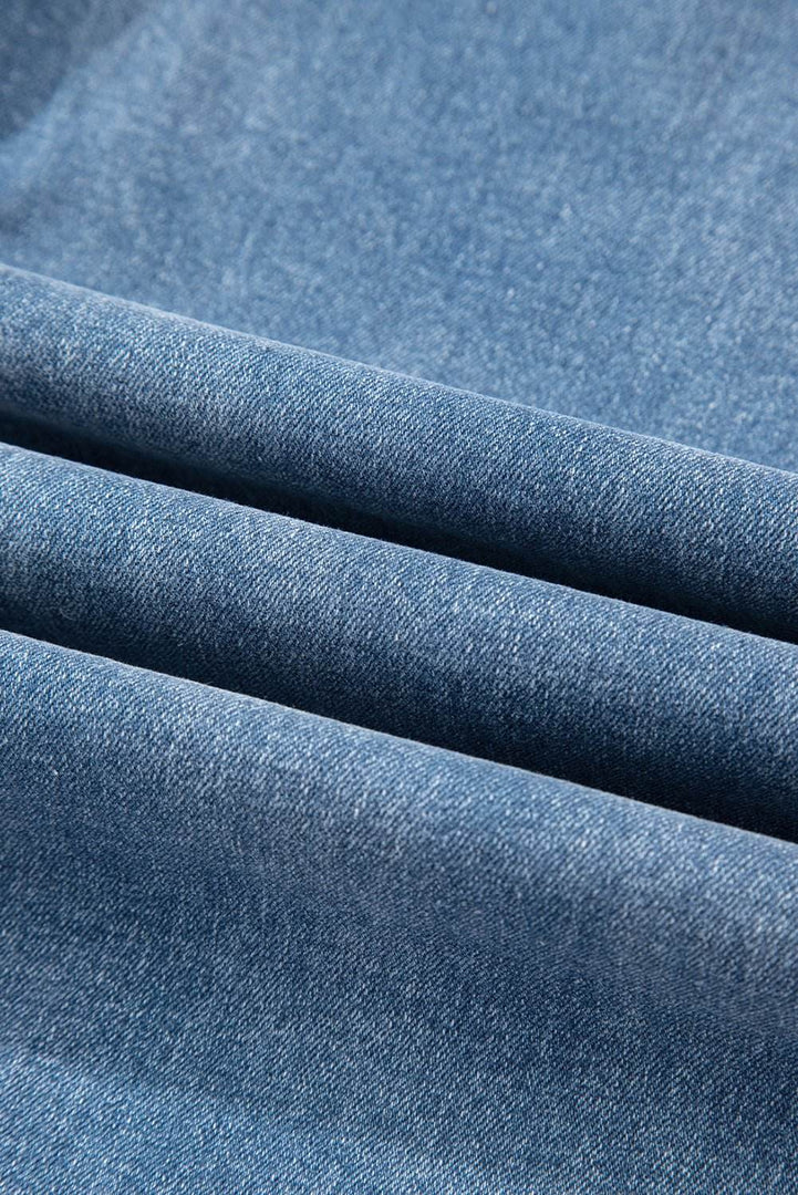 Blue Mid Rise Asymmetrical Waist Wide Leg Jeans - Fashion Queen -  16