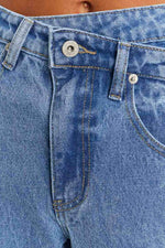 Load image into Gallery viewer, Blue Mid Rise Asymmetrical Waist Wide Leg Jeans - Fashion Queen -  17
