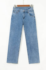 Load image into Gallery viewer, Blue Mid Rise Asymmetrical Waist Wide Leg Jeans - Fashion Queen -  5
